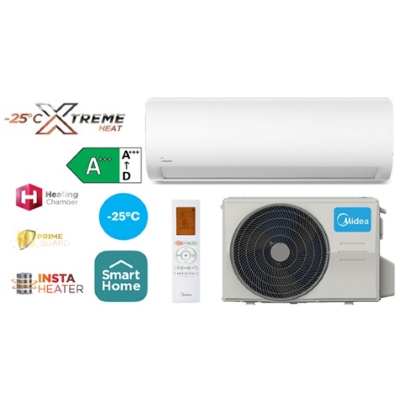 MSAGBU-12HRFN8-QRD1GW(GA) / MOX201-12HFN8-QRD6GW Sieninis šilumos siurblys Midea Xtreme Heat 3,5 kW / 4,3 kW