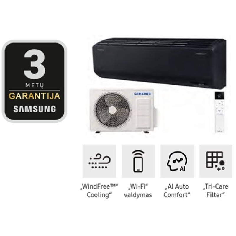 Bevėjis šilumos siurblys Samsung Wind Free Avant S2 Black (AR70F12C1ABNEU / AR70F12C1ABXEU) 3,5/4,0  kW