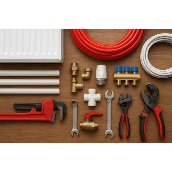 Šildymo sistemų montavimo medžiagos ir įrankiai