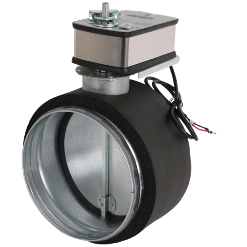 Izoliuota oro uždarymo sklendė su el. pavara ir grąžinimo spyruokle Ø200